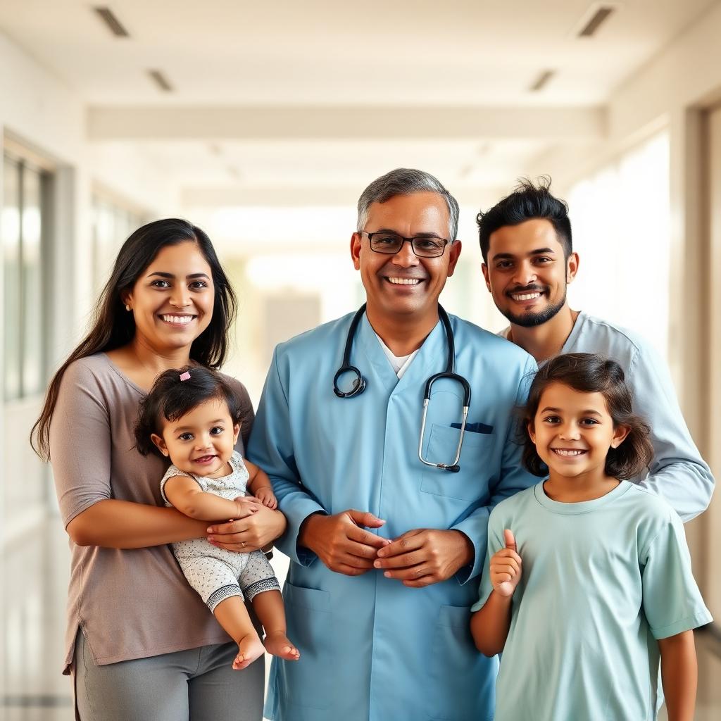 Família com médico representando cuidado e proteção